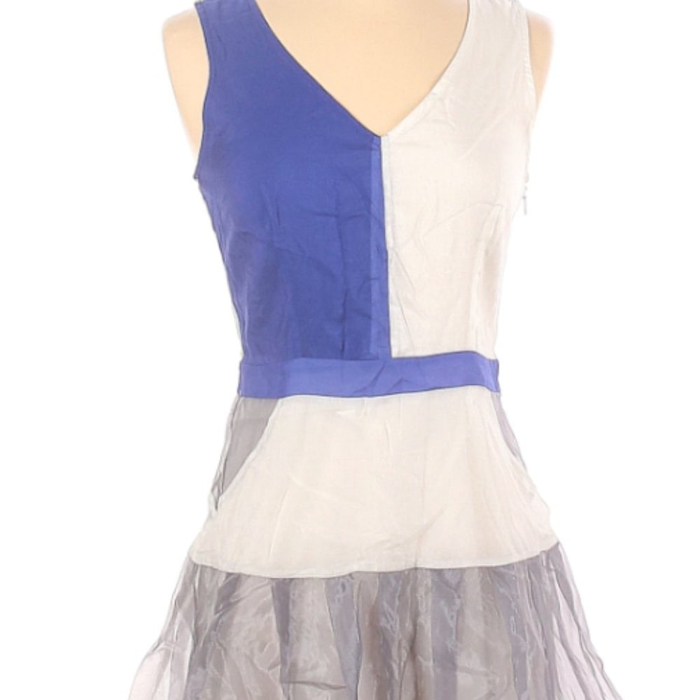 Minuet Blue White Chiffon Sleeveless Dress Chiffon Size Small